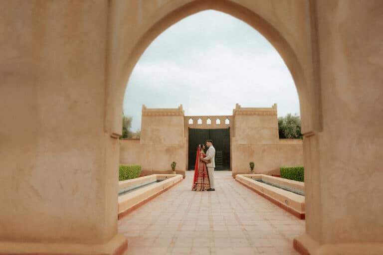 Jemma and Mike beneath the arches at La Maison des Oliviers in Marrakech